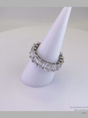 Emerald Cut CZ Eternity Band Ring 925 Platinum Plated Size 8